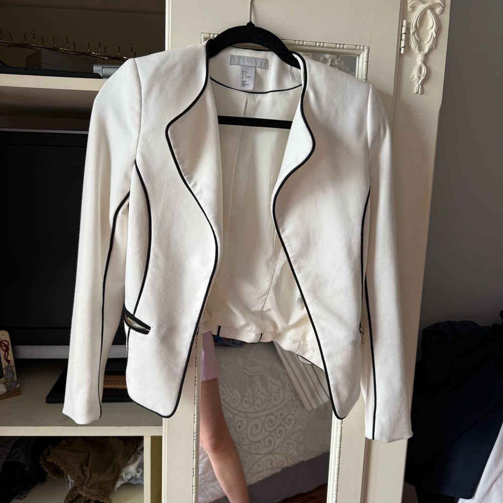 H&M White Blazer with Black Trim